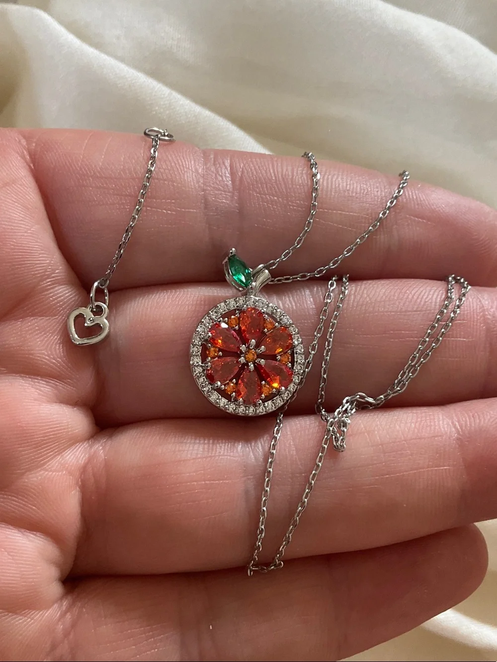 kate spade Red Citrus Slice Pendant Necklace with Green Leaf Accent